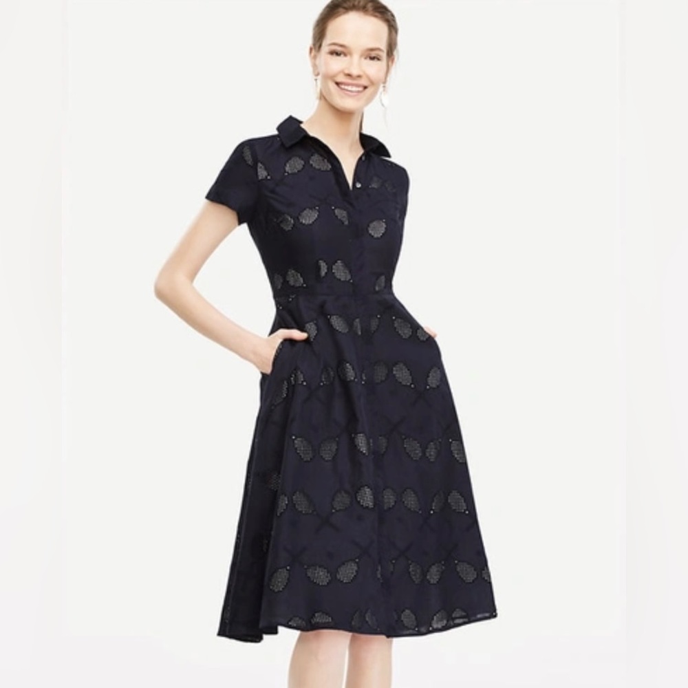 Ann Taylor Petite Eyelet Tennis Racquet Shirt Dress